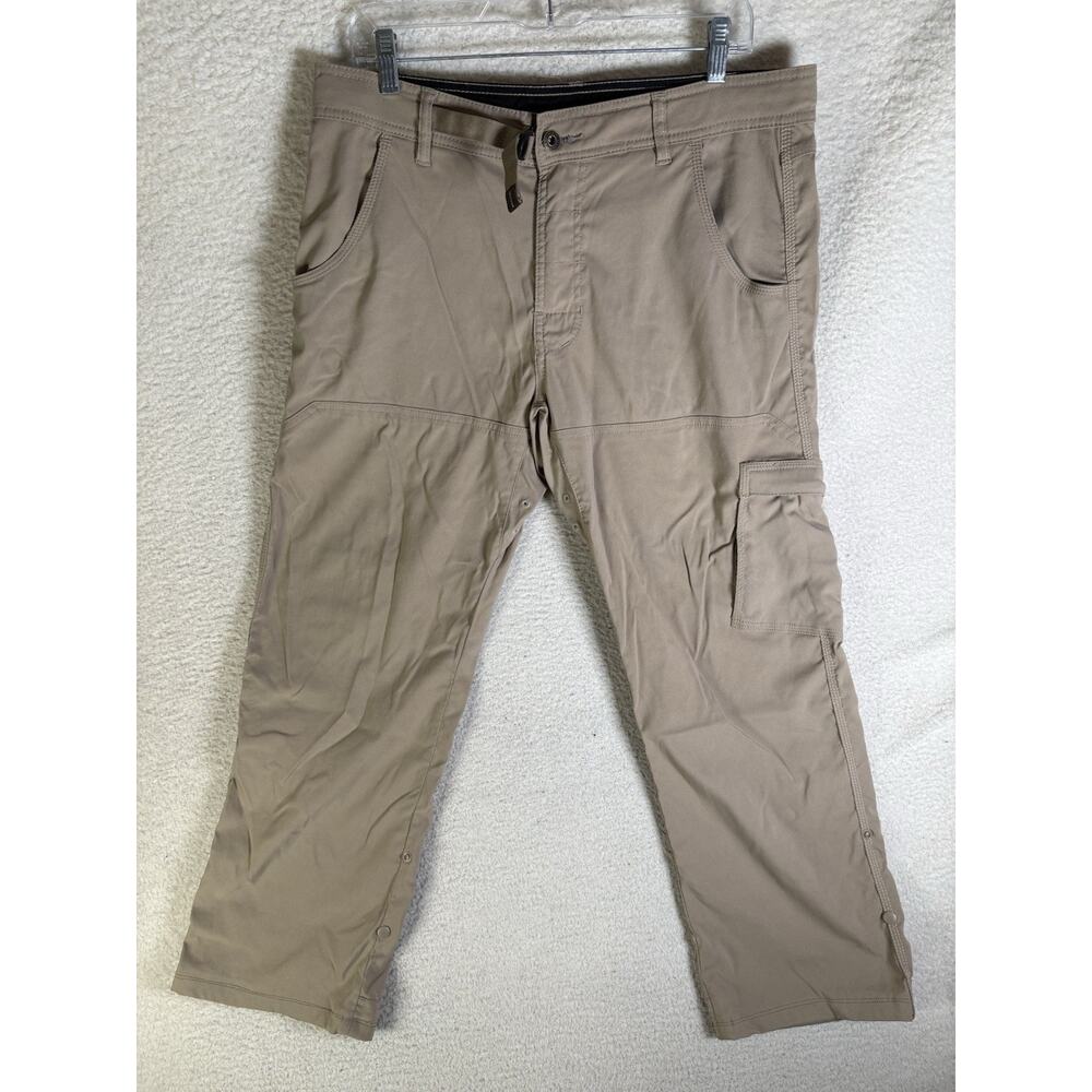 PrAna Zion Cargo Pants Mens Medium Beige Belted Outdoor Hiking Camping Roll Up